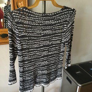Eileen Fisher Black/White Nubbly Loose Knit P/S Boxy Sweater